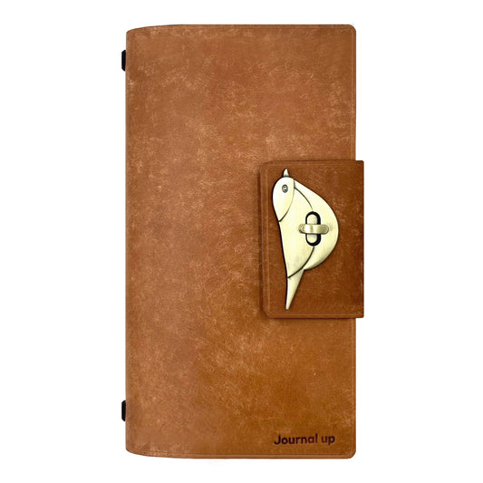 Long Leather Diary Binder with Craft Folder, Bird Clip Clasps