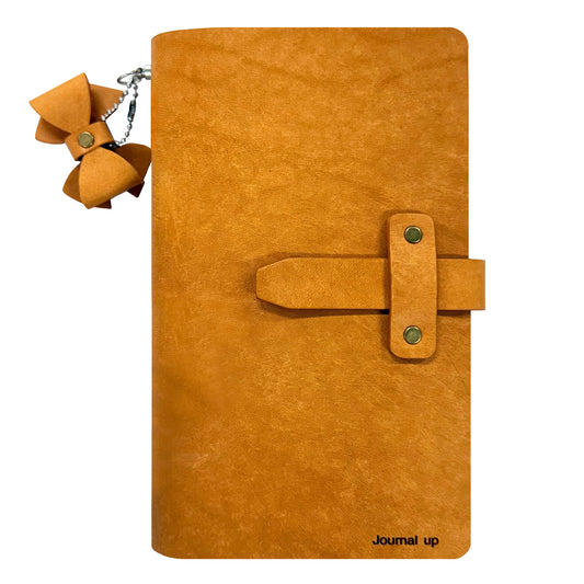 A6 Size Premium Genuine Leather 6-Ring Binder Planner with Ribbon Decoration