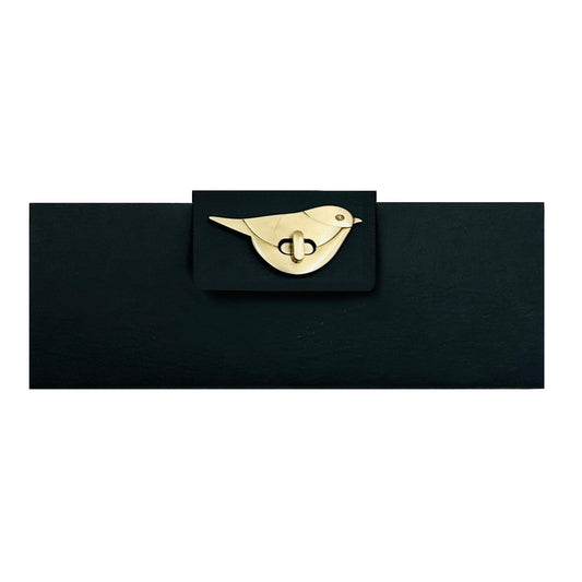 Vintage Long Slim Accordion Pouch, Bird Clip Clasps