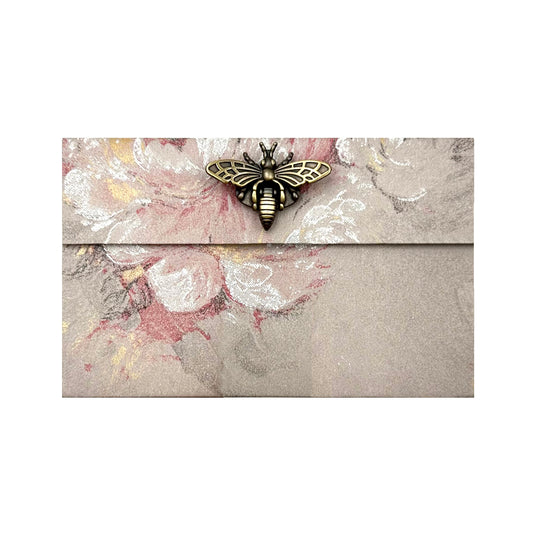 Vintage Flower Pattern Paper Accordion Pouch, Bee Clip Clasps