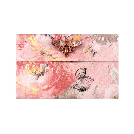Vintage Flower Pattern Paper Accordion Pouch, Bee Clip Clasps