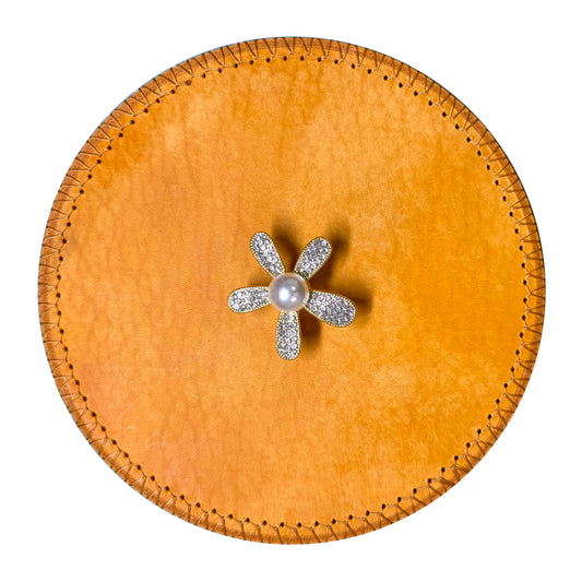 Genuine Leather Round Storage Box with Handle / Small Item Organizer and Home Decor Storage