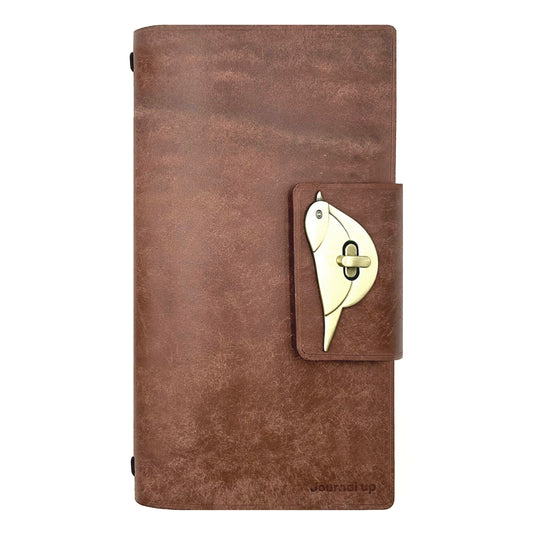 Long Leather Diary Binder with Craft Folder, Bird Clip Clasps