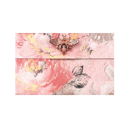 Vintage Flower Pattern Paper Accordion Pouch, Bee Clip Clasps [M]